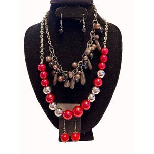Paparazzi black Necklace w/matching Earrings &  Red &  Silver Necklace w Red ear